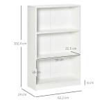 Estante para Livros com 3 Compartimentos de Armazenamento Livros Plantas para Sala de Estar Estúdio Dormitório 62,2x24x102,4cm Branco