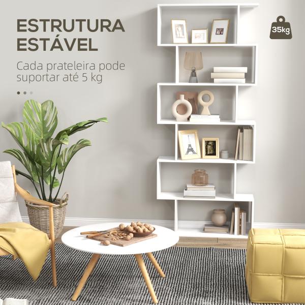 Estante de 6 prateleiras para Sala de jantar Sala de estar Design moderno Suporte de parede 80x23x192cm Madeira