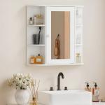 Armário de Casa de Banho com Espelho, Armário de Parede com Porta, Prateleiras Abertas, Móvel Suspenso para Cozinha, Sala, 66x17x63 cm, Branco
