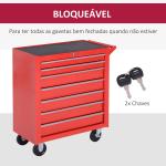 Carrinho de Ferramentas com 7 Gavetas Rodas Trava Armário de Armazenamento para Oficina de Garagem e Chapa de Aço 69x33x75 cm Vermelho