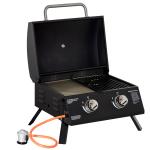 Barbecue a Gás Dobrável com 2 Queimadores Churrasqueira à Gás Portátil com Termómetro para Campismo Piquenique ao Ar Livre Jardim 55x46,5x41cm Preto