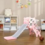 Escorrega para Crianças 2 em 1 com 2 Degraus Cesta de Basquetebol e Desenho de Tigre para Interior 133x60x70 cm Rosa
