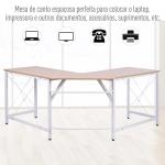 Secretária em Forma de L Secretária para Escritório com Estrutura de Metal Secretária de Canto 150x150x76 cm Branco e Madeira
