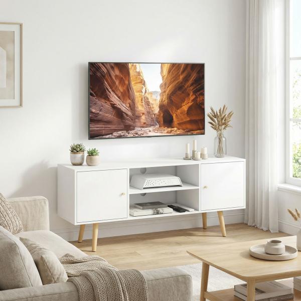 Móvel de TV para Televisores de até 55 Polegadas com 2 Portas 2 Prateleiras de Armazenamento 120x34x50cm Branco