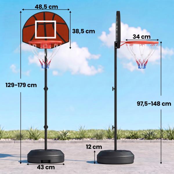 Tabela de Basquetebol com Altura Ajustável 129 - 179 cm Aro de Basquetebol com Alvo Magnético e Dardos Ø38x129 - 179 cm Preto