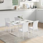 Conjunto de 4 Cadeiras de Sala de Jantar, Cadeiras Modernas para Cozinha, Encosto Alto com Costuras Decorativas em Forma de Diamante, Estofadas em Pele Sintética, Pernas de Aço, Suportam até 120 kg, Branco