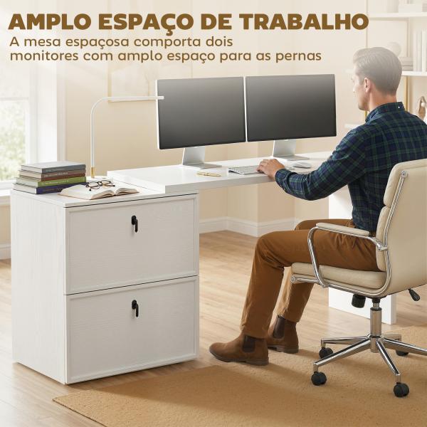 Secretária Reversível em Forma de L com 2 Gavetões Arquivadores Design Moderno para Espaços Pequenos Escritório Branco