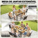 Conjunto de Mesa e Cadeiras de Jardim em Vime 7 Peças com Mesa Extensível em Madeira e 6 Cadeiras Empilháveis Creme