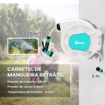 Carretel de Mangueira Retrátil de Parede de 25+2 m e Bloqueio de Retorno Automático Bocal com 7 Funções e Giro de 180° 55x20x42 cm Cinza Claro
