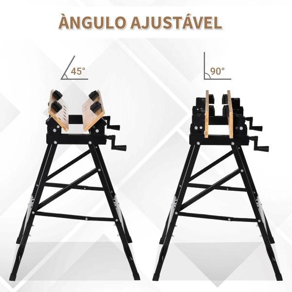 Bancada de Trabalho Dobrável Portátil com Placas Ajustáveis em Ângulo e Distância Bambú e Aço Carga Máx. 150kg 63,5x60x5x78cm Madeira Natural e Preto