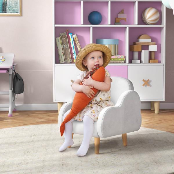 Poltrona para Crianças em Forma de Nuvem com Tato Suave para Crianças de 1,5 - 5 Anos Carga Máxima 40 kg 46x51x55 cm Branco