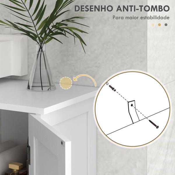 Móvel para Lavatório Pousar de Madeira com 1 Armário 3 Prateleiras Abertas e Prateleira Ajustável 90x30x60 cm Branco