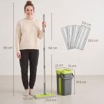 Conjunto de Mopa Plana e Balde com Espremedor 2 Compartimentos Cabeça 360° 5 Mopas de Microfibra Uso a Seco e Húmido Cinza Escuro