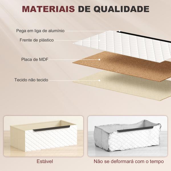 Cómoda com 6 Gavetas de Tecido Frentes com Padrão de Diamante Móvel de Arrumação 117,5x30x73,5 cm Madeira e Branco