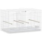 Gaiola para Pássaros com Divisória Gaiola para Aves com 4 Comedouros 4 Poleiros e Bandeja Amovível 76x46x46 cm Branco