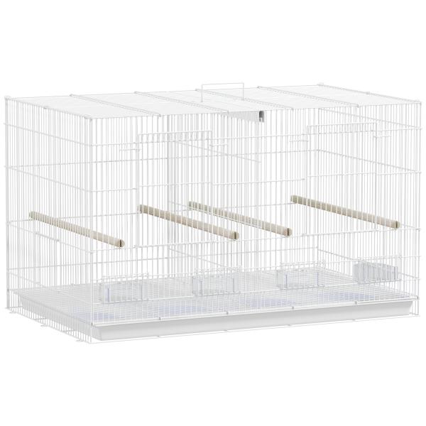 Gaiola para Pássaros com Divisória Gaiola para Aves com 4 Comedouros 4 Poleiros e Bandeja Amovível 76x46x46 cm Branco