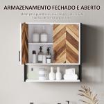 Armário de Parede para Casa de Banho com 2 Portas Prateleiras Ajustáveis e Prateleira Aberta 59x20x60 cm Branco e Madeira