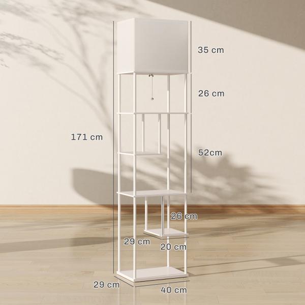Candeeiro de Pé com Prateleiras Brilho e Temperaturas de Cor Ajustáveis 3000K - 6500K e Temporizador 40x29x171 cm Branco