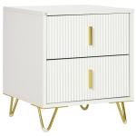 Mesa de Cabeceira com 2 Gavetas Mesa Auxiliar com Pés de Metal para Sala de Estar Dormitório 40x40x47 cm Branco e Dourado
