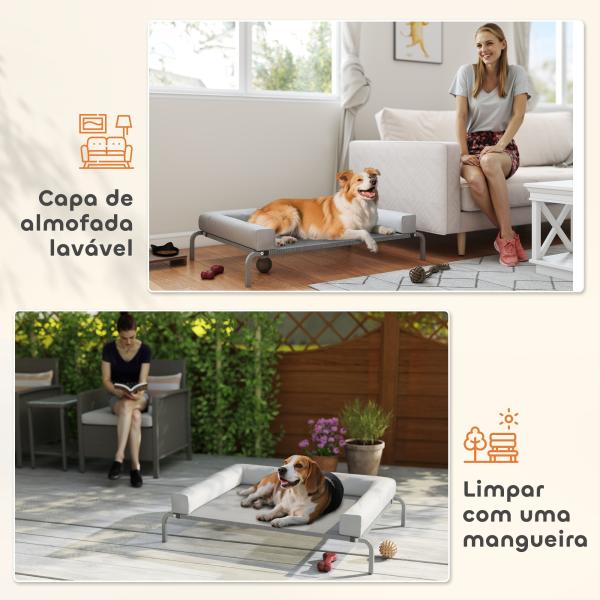 Cama Elevada para Cães com Latertais Amovíveis Cama Elevada para Cães Médios Portátil com Malha Respirável 130x90x30 cm Cinza Claro