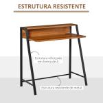 Secretária Mesa de Computador 84x45x85cm com Bancada de Madeira e Pés de Metal Estilo Moderno para Escritório Estúdio Dormitório Carga Máxima 20kg Nogueira e Preto