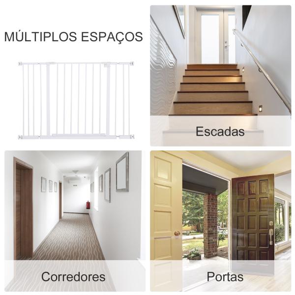 Barreira de Segurança para Animais de Estimação Extensível para Escadas e Portas Barreira de Segurança para Cães 76 - 107x76 cm Branco