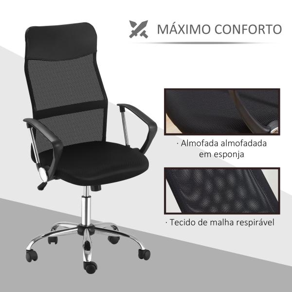 Cadeira de Escritório de Tecido de Malha Encosto para a Cabeça de PU Carga de 120 kg Preto