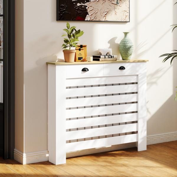 Cobertura para Radiador com Gavetas Cobertura para Radiador de MDF para Sala de Estar Dormitório Corredor 111x19x95,5 cm Branco