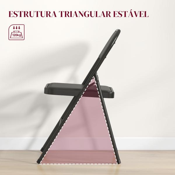 Conjunto de 2 Cadeiras Dobráveis com Encosto e Estrutura de Aço para Sala de Estar escritório Estúdio 45x46x78 cm Preto