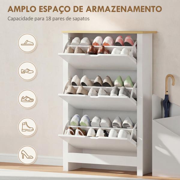 Sapateira Branca Estreita Armário Sapateiro Alto com 3 Gavetas para 18 Pares de Sapatos para Corredor 72x26x112 cm Branco