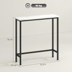 Mesa Consola Moderna Consola Estreita com Superfície com Efeito Mármore e Estrutura de Metal 75x24x76 cm Branco e Preto