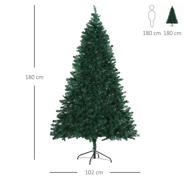 Árvore de Natal Artificial 180cm com 1000 Ramos de PVC Suporte Metálico Decoração de Natal para Interiores Ø102x180cm Verde