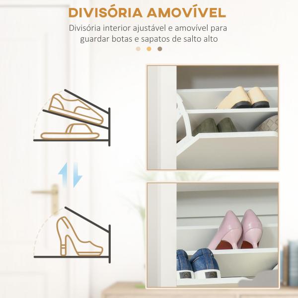Sapateira Branca Estreita Armário para Sapatos com 2 Gavetas Basculantes para 12 Pares de Sapatos 72x26x80 cm