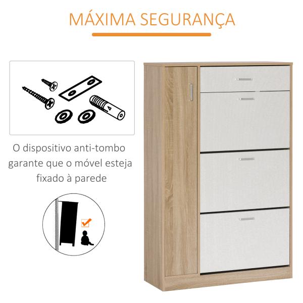 Sapateira de 3 Portas para 18 - 27 Pares de Sapatos com Gaveta e Armário para Entrada Dormitório 84x30x132 cm Madeira Natural