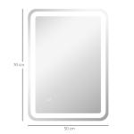 Espelho Casa de Banho com Luzes LED 70x50 cm Função Antiembaciamento 3 Temperaturas de Cor Ajustável e Função de Memória Prata