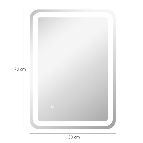 Espelho Casa de Banho com Luzes LED 70x50 cm Função Antiembaciamento 3 Temperaturas de Cor Ajustável e Função de Memória Prata