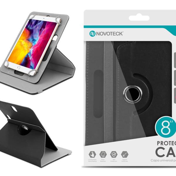 Capa Protetora Universal Negro para Tablet de 8'' - N-002 - Confortável, Resistente a Quedas e com Suporte Ajustável