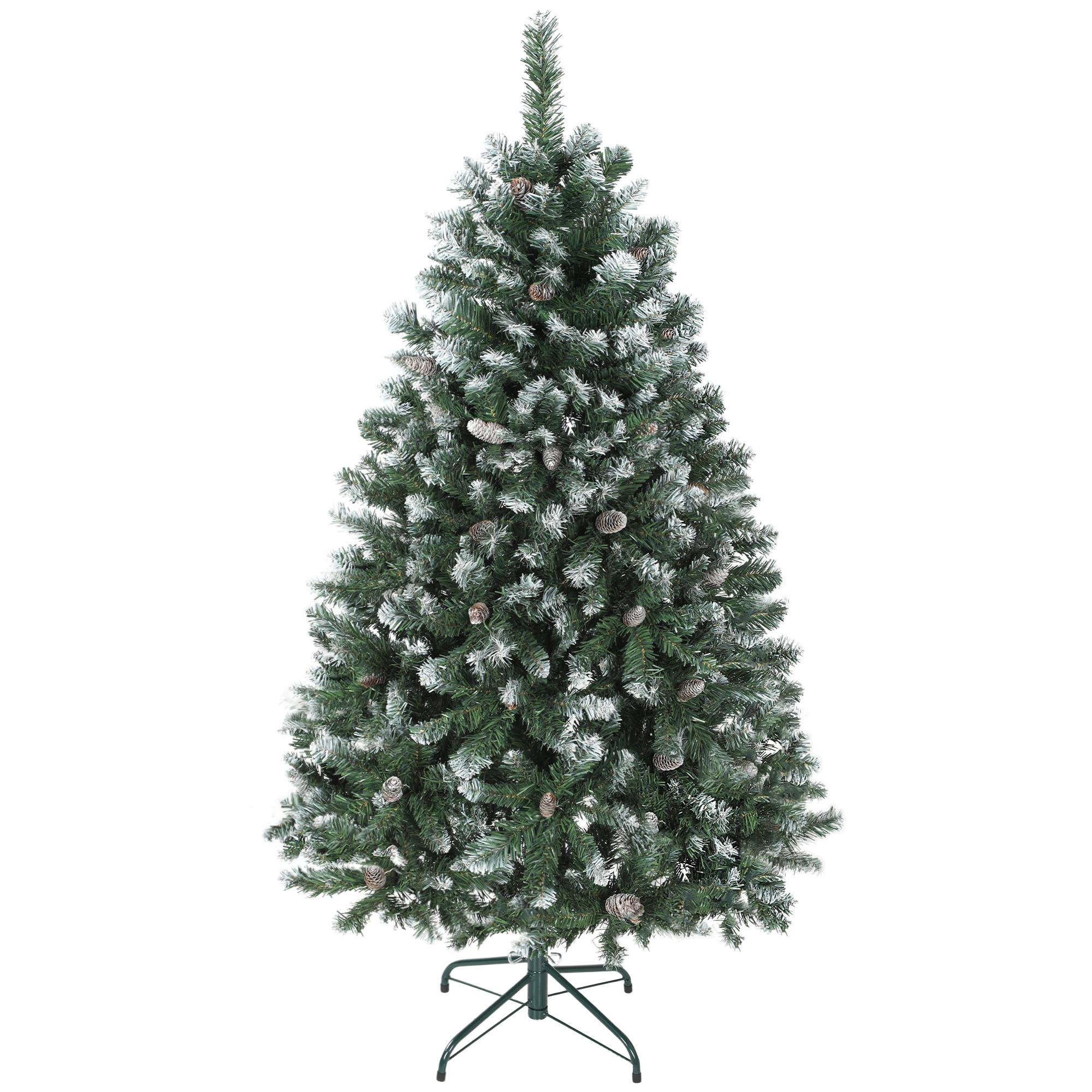 Árvore de Natal Artificial 150 cm Árvore de Natal com 581 Ramos com Efeito Neve 44 Pinhas Verde