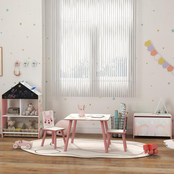 Conjunto de Mesa e Cadeiras para Crianças de 3 Peças Mesa Infantil com 2 Cadeiras Conjunto de Móveis para Atividades Rosa