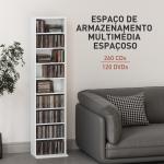 Estante para CDs e DVDs Suportes para CD Estreitos com 9 Compartimentos Prateleiras Ajustáveis 33x24x140 cm Branco