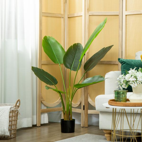 Planta Artificial Decorativa 109 cm Bananeira Artificial com Vaso e Folhas para Interior Casa Sala de Estar Escritório Verde
