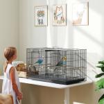 Gaiola para Pássaros com Divisória Gaiola para Aves com 4 Comedouros 4 Poleiros e Bandeja Amovível 76x46x46 cm Preto