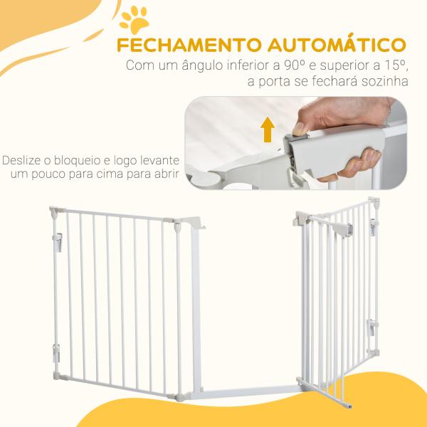 Barreira de Segurança para Animais de Estimação Barreira Dobrável de 3 Painéis 180x74,5 cm Branco