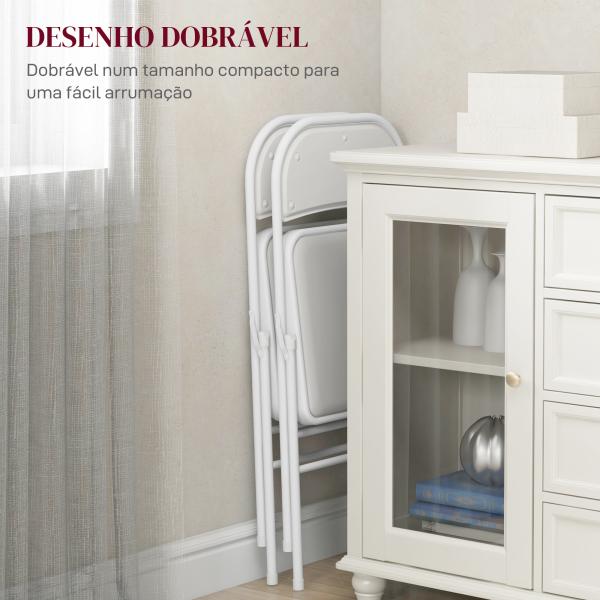 Conjunto de 2 Cadeiras Dobráveis com Encosto e Estrutura de Aço para Sala de Estar escritório Estúdio 45x46x78 cm Branco
