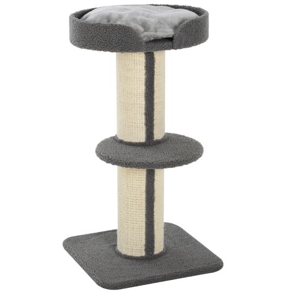 Arranhador para Gatos Altura 91 cm de 3 Níveis com Ninho Plataforma e Poste de Sisal 45x45x91 cm Cinza