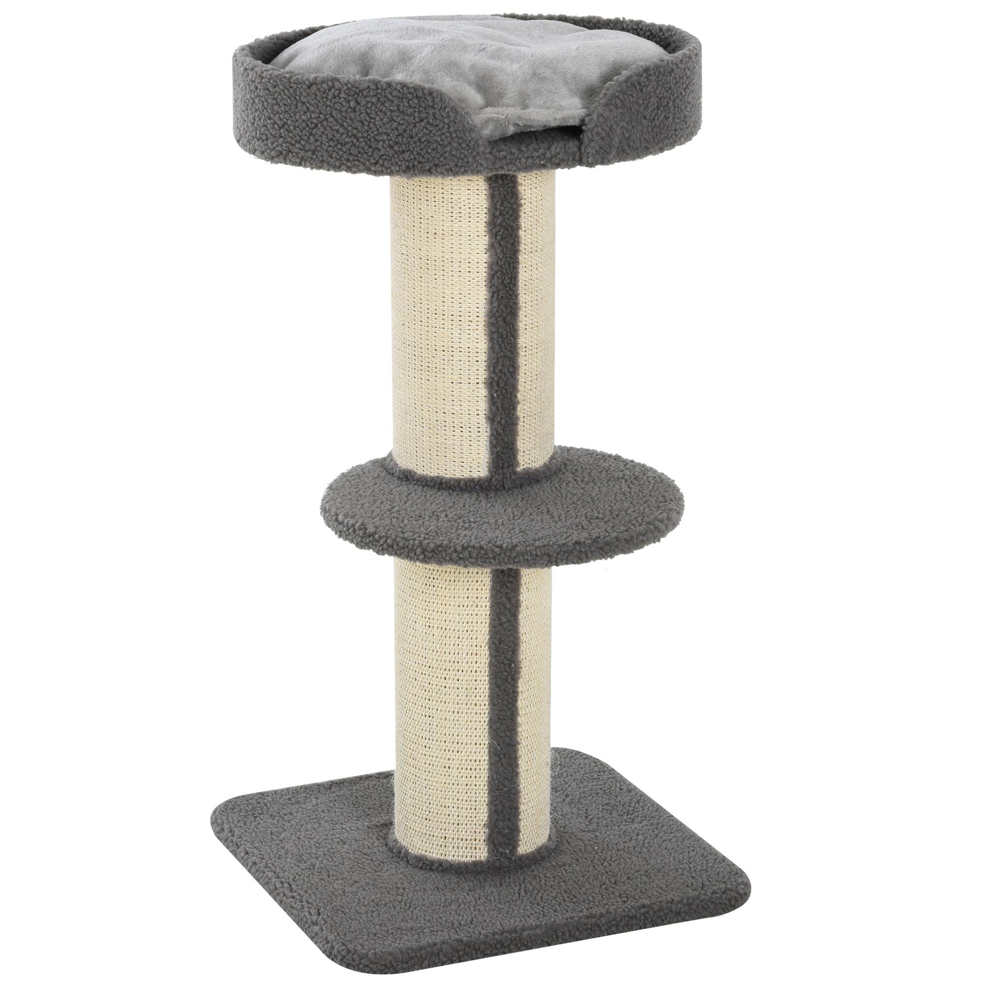 Arranhador para Gatos Altura 91 cm de 3 Níveis com Ninho Plataforma e Poste de Sisal 45x45x91 cm Cinza