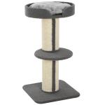 Arranhador para Gatos Altura 91 cm de 3 Níveis com Ninho Plataforma e Poste de Sisal 45x45x91 cm Cinza
