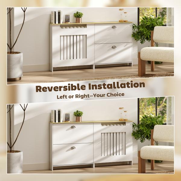 Cobertura Radiadores com Sapateira e 2 Gavetas Rebatíveis Desenho Moderno de Ripas 152x19x81 cm Branco