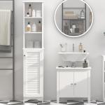 Coluna Casa de Banho com 1 Porta 3 Prateleiras Abertas e Prateleira Interior Ajustável 34x20x165cm Branco