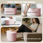 Puff de Arrumação Banco de Arrumação Dobrável 72 L 76x38x35 cm Estofado em Veludo Baú de Armazenamento Rosa